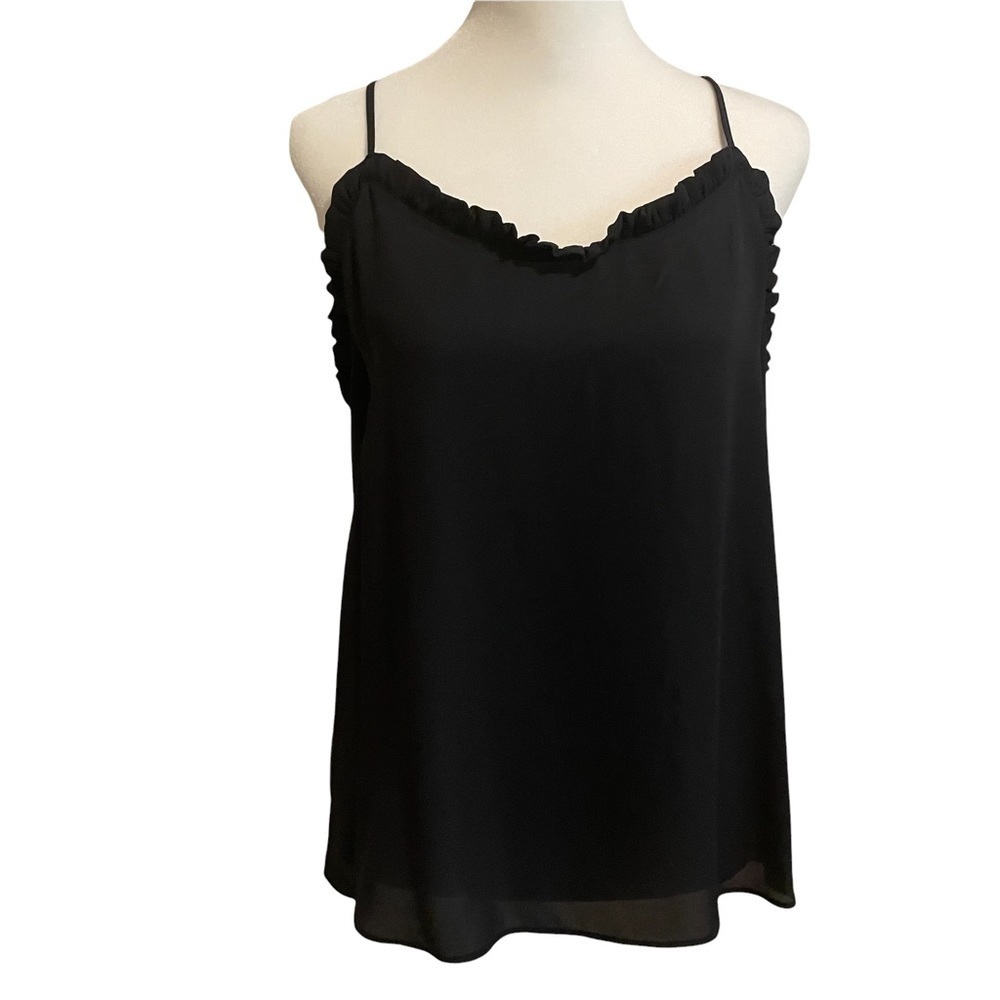 Worthington Black Dressy Ruffle Adjustable Top Size S